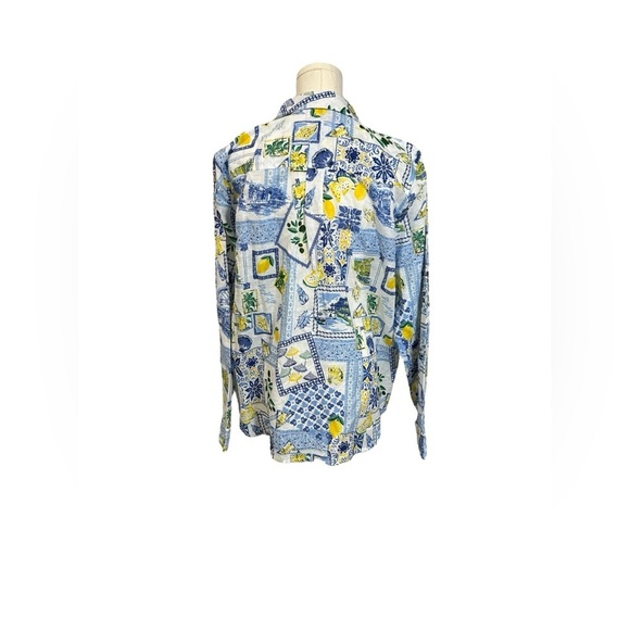 J Crew shirt womens white Beach Ocean 60% linen long sleeve button blue Sz L - Picture 3 of 12